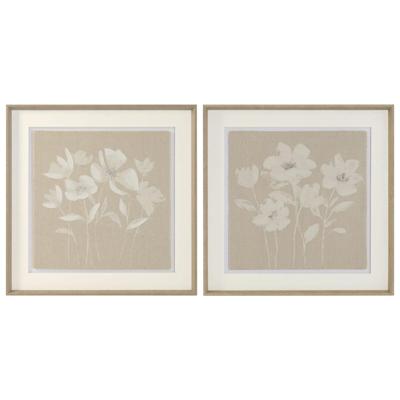 Schilderij Home ESPRIT Wit Beige Blommor Shabby Chic 62,5 X 3,8 X 62,5 CM (2 Stuks)