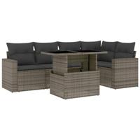 6-delige Loungeset met kussens poly rattan grijs - thumbnail