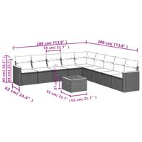 10-delige Loungeset met kussens poly rattan zwart - thumbnail