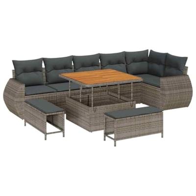 Tuinbankenset 9 pcs Grijs poly rattan