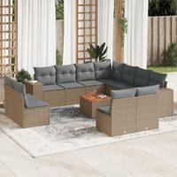 12-delige Loungeset met kussens poly rattan beige - thumbnail