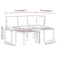 3-delige Loungeset met kussens gepoedercoat staal zwart - thumbnail