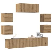 7-delig Tv-meubelset wandmontage bewerkt hout artisanaal eiken - thumbnail