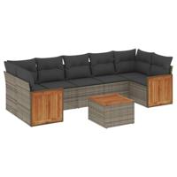 8-delige Loungeset met kussens poly rattan grijs - thumbnail