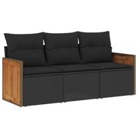 4-delige Loungeset met kussens poly rattan zwart - thumbnail