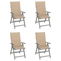 Tuinstoelen 4 st verstelbaar met kussens massief acaciahout - thumbnail