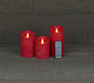 Batterijverlichting 3 kaarsen wax rustiek met bewegende vlam rood Anna's Collection - Annas collection