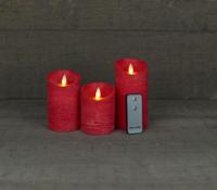 Batterijverlichting 3 kaarsen wax rustiek met bewegende vlam rood Anna's Collection - Annas collection - thumbnail