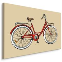 Schilderij - Rode Fiets op Gele Achtergrond, Premium Print - thumbnail