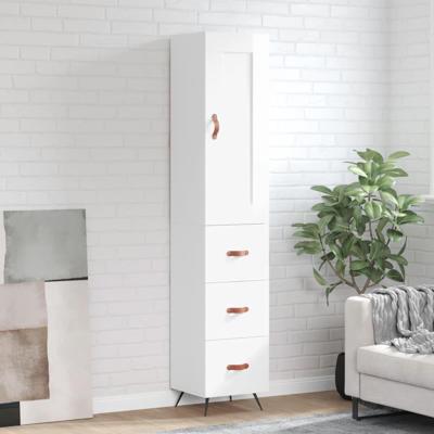 Hoge kast 34,5x34x180 cm bewerkt hout hoogglans wit