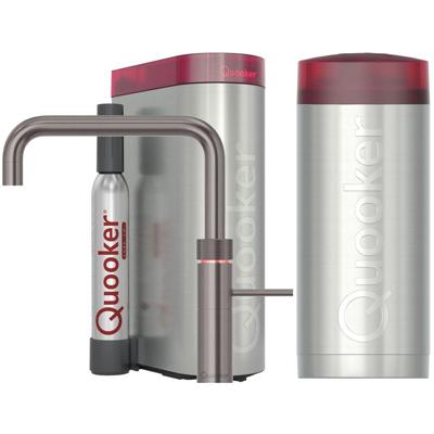 Quooker Fusion Square Keukenkraan Set - Kokend Warm- en Koud Water - Gunmetal - Inclusief COMBI Reservoir & CUBE - Direct Gekoeld Bruisend Water