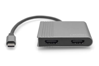 DIGITUS USB-C grafische adapter - USB-C naar 2x HDMI - UltraHD 4K/60Hz - SST/MST-ondersteuning - 18 cm kabellengte - Plug & Play - Grijs