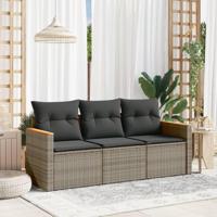 3-delige Loungeset met kussens poly rattan grijs - thumbnail