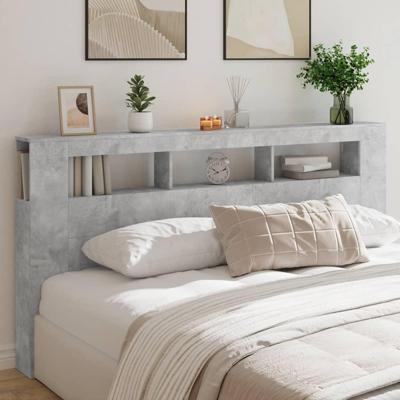 Hoofdeinde met LED 200x18,5x103,5 cm bewerkt hout betongrijs