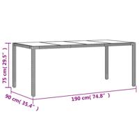 Tuintafel met glazen blad 190x90x75 cm poly rattan grijs - thumbnail
