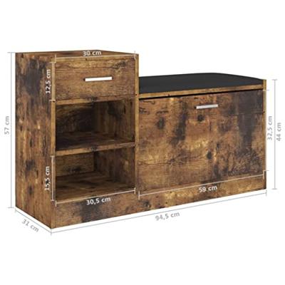 VidaXL Schoenenbank 94,5x31x57 cm bewerkt hout gerookt eikenkleurig