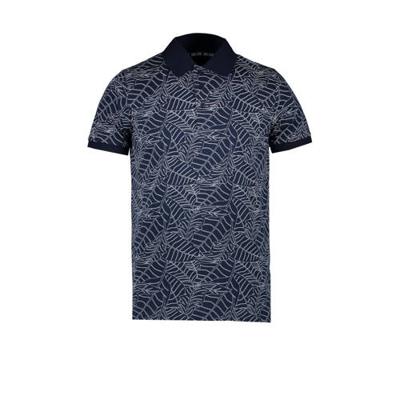 Cars polo Lumberton met bladprint donkerblauw/ecru