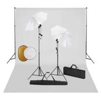 Fotostudioset met lampen, paraplu's, achtergrond en reflector - thumbnail