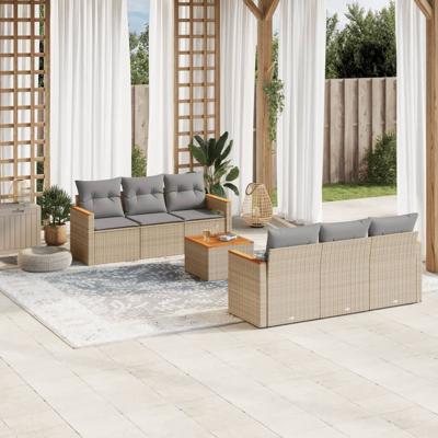 7-delige Loungeset met kussens poly rattan beige