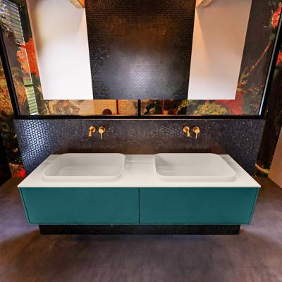 Badkamermeubelset Mondiaz Erin 150 cm met 2 Lades met RIDGE Wastafel Dubbel Linen Zonder Kraangaten Greeploos Mat Smag Badkamermeubelset Mondiaz Erin 150 cm met 2 Lades met RIDGE Wastafel Dubbel Linen Zonder Kraangaten Greeploos Mat Smag