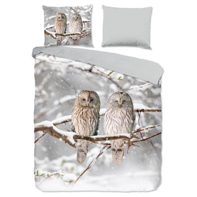 Good Morning Dekbedovertrek "uilen in winterlandschap" - Grijs - (240x200/220 cm) - Katoen Flanel