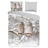 Good Morning Dekbedovertrek "uilen in winterlandschap" - Grijs - (240x200/220 cm) - Katoen Flanel - thumbnail
