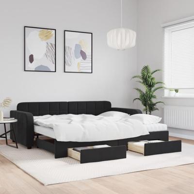 Slaapbank met onderschuifbed en lades 90x190 cm fluweel zwart