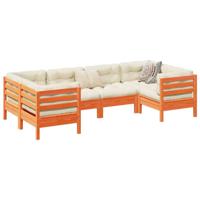 6-delige Loungeset met kussens massief grenenhout wasbruin - thumbnail