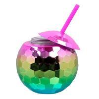 Discobal Drinkbeker Met Rietje Regenboog - thumbnail