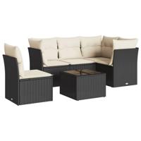 5-delige Loungeset met kussens poly rattan zwart - thumbnail
