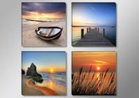 Schilderij - Boot/Strand, Multi-gekleurd, 4delen van 30X30cm - thumbnail