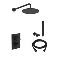 Inbouw Regendouche Set Boss & Wessing Wanduitloop Ronde Hoofddouche 30 cm Mat Zwart Aqua Splash - thumbnail