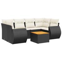 7-delige Loungeset met kussens poly rattan zwart - thumbnail