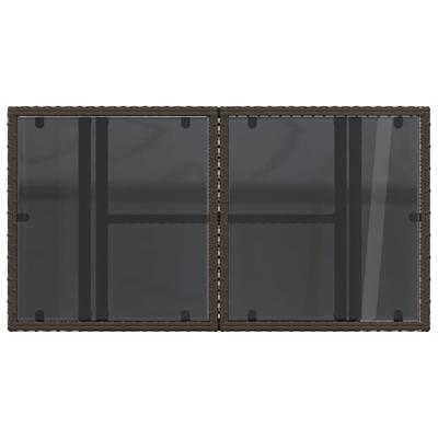 Tuintafel met glazen blad 100x55x73 cm poly rattan bruin