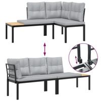 4-delige Loungeset met kussens gepoedercoat staal zwart - thumbnail