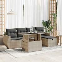 6-delige Loungeset met kussens poly rattan lichtgrijs - thumbnail
