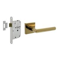 Set loopslot wit met deurkruk Bastian op rozet 55x55mm PVD messingkleur - thumbnail