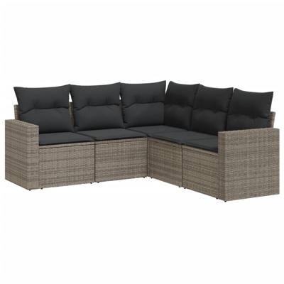 5-delige Loungeset met kussens poly rattan grijs