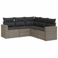 5-delige Loungeset met kussens poly rattan grijs - thumbnail