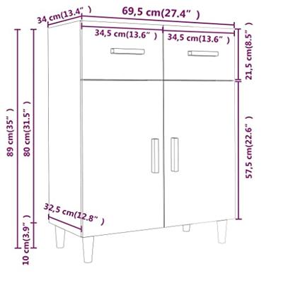 Dressoir 69,5x34x89 cm bewerkt hout betongrijs