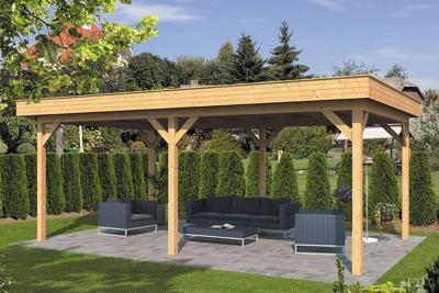 Tuindeco Oslo L Overkapping type 5 690x380 cm Lariks/Douglashout blank- Plat dak- Onbehandeld lariks Douglas hout- Tuindeco