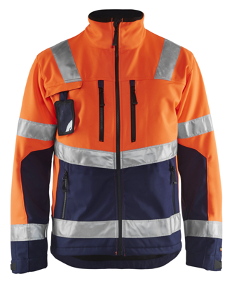 Blåkläder Softshell jack High-Vis 49002517 | High Vis Oranje/Marineblauw | Maat 4XL - 7330509390085