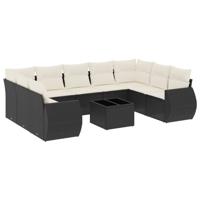 9-delige Loungeset met kussens poly rattan zwart - thumbnail