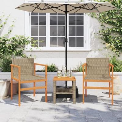 Tuinstoelen 2 st poly rattan en massief hout beige