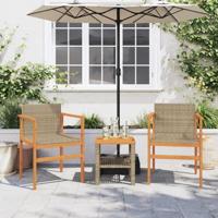 Tuinstoelen 2 st poly rattan en massief hout beige - thumbnail