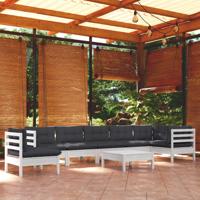 9-delige Loungeset met kussens massief grenenhout wit - thumbnail