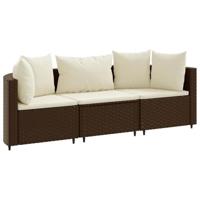 3-delige Loungeset met kussens poly rattan bruin - thumbnail