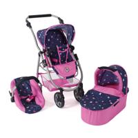 Combi-poppenwagen Emotion - Vlinders Navy Roze - thumbnail
