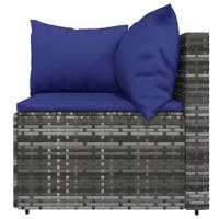 3-delige Loungeset met kussens poly rattan grijs - thumbnail