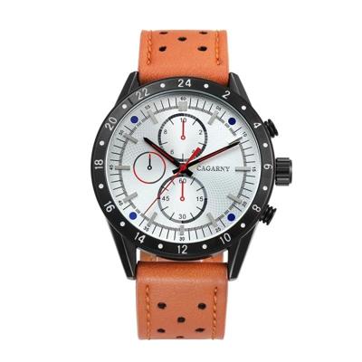 CAGARNY 6828 modieuze multifunctionele stijl Quartz horloge met leder Band & GMT tijd & kalender & goed verlicht Display voor mannen Sport (witte vens